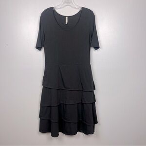 Hanna Andersson women’s black cotton blend tiered layered ruffle dress, medium.